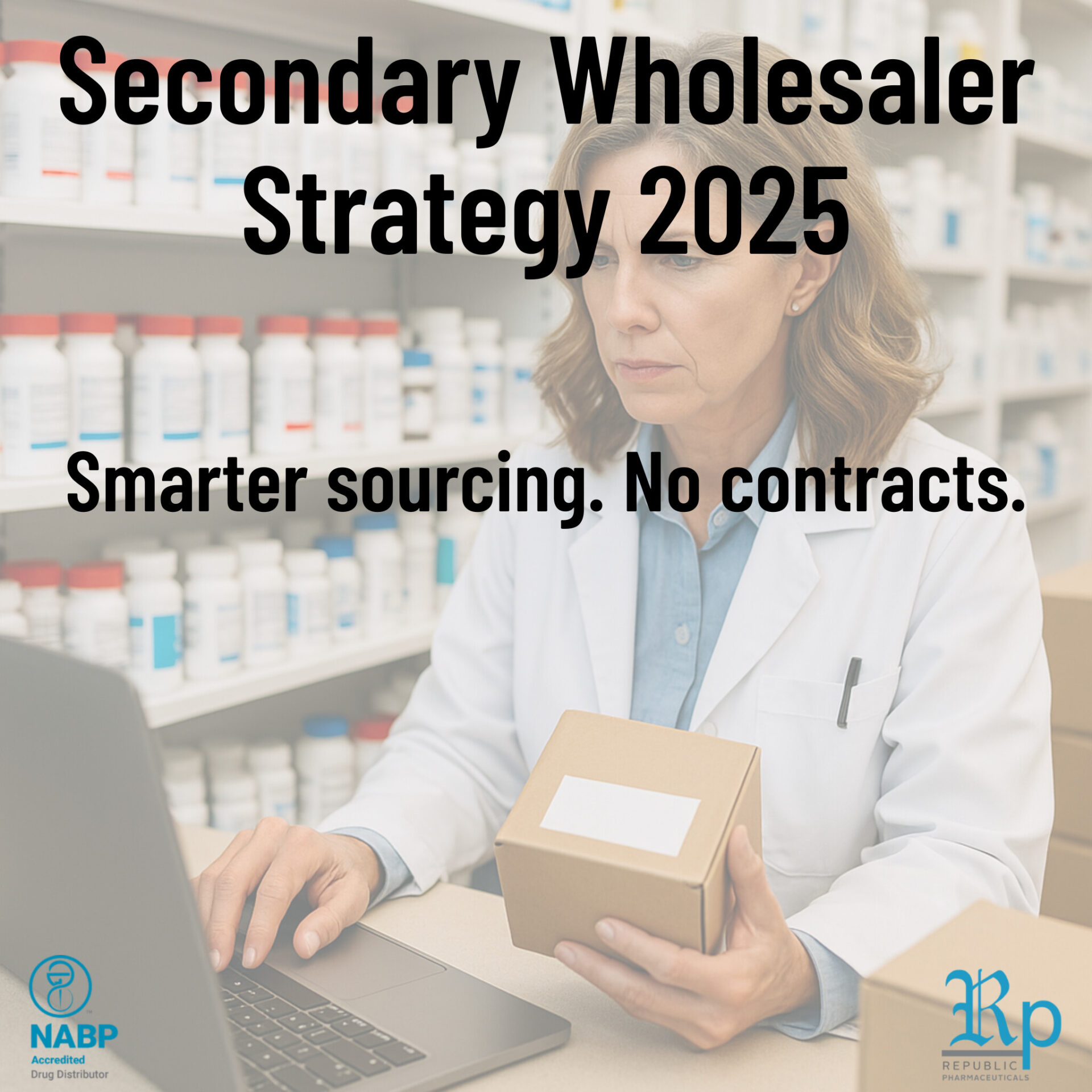 Independent pharmacy owner reviewing inventory with help from a secondary pharmaceutical wholesaler